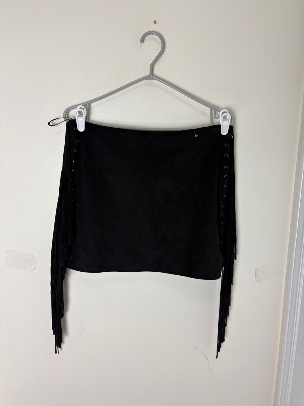 Faux Suede Black Fringe Mini Festival Concert Skirt